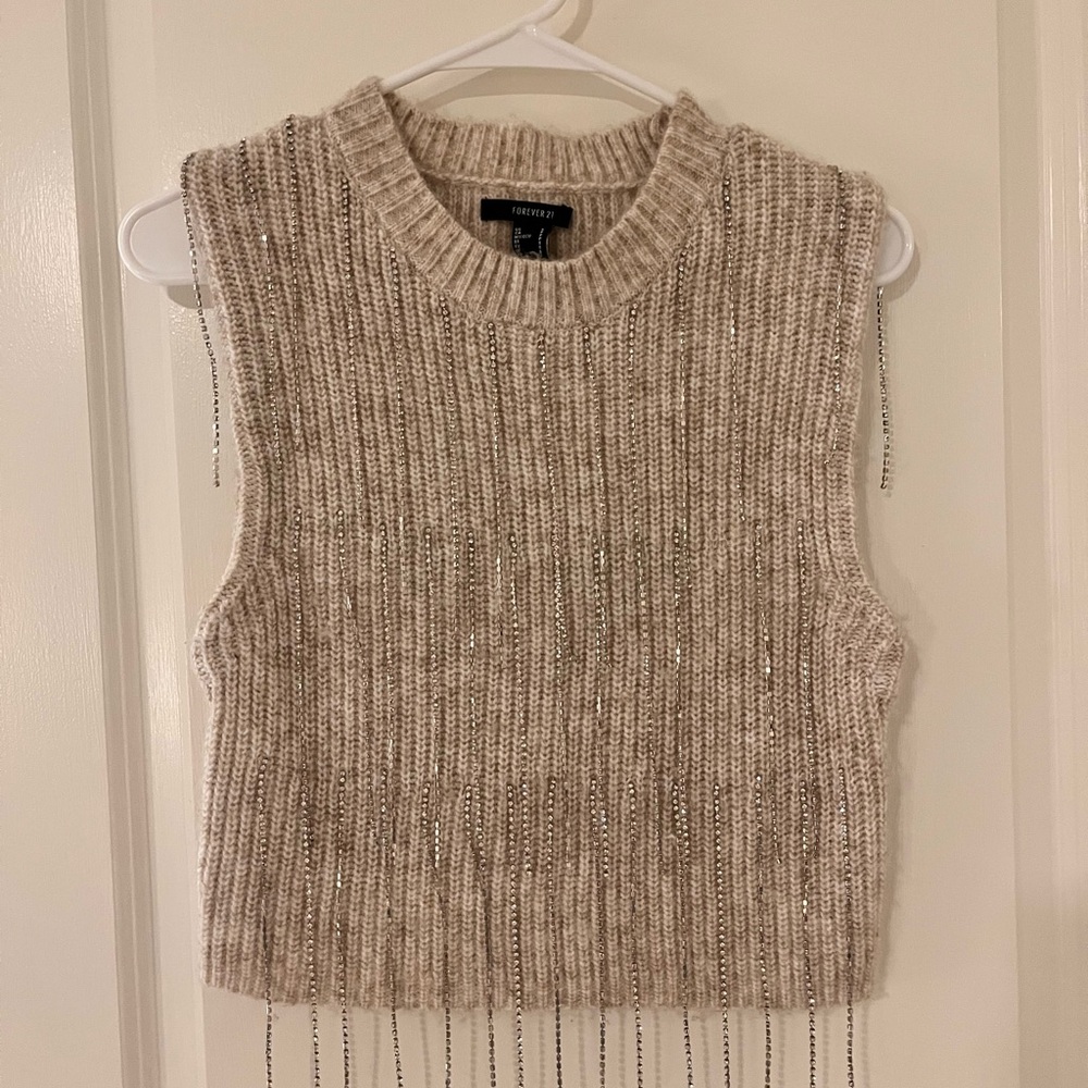 Forever 21 Cream Ribbed Crop Tank Top
